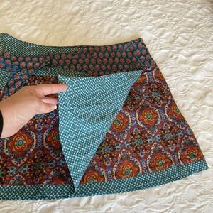 Asha Women Snap Reversible Boho Hippie Button Wrap Short Skirt removable pocket